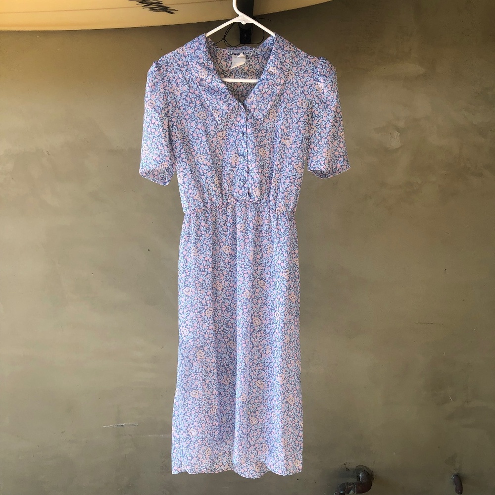 70’s Vintage dress— light blue dusty pink-